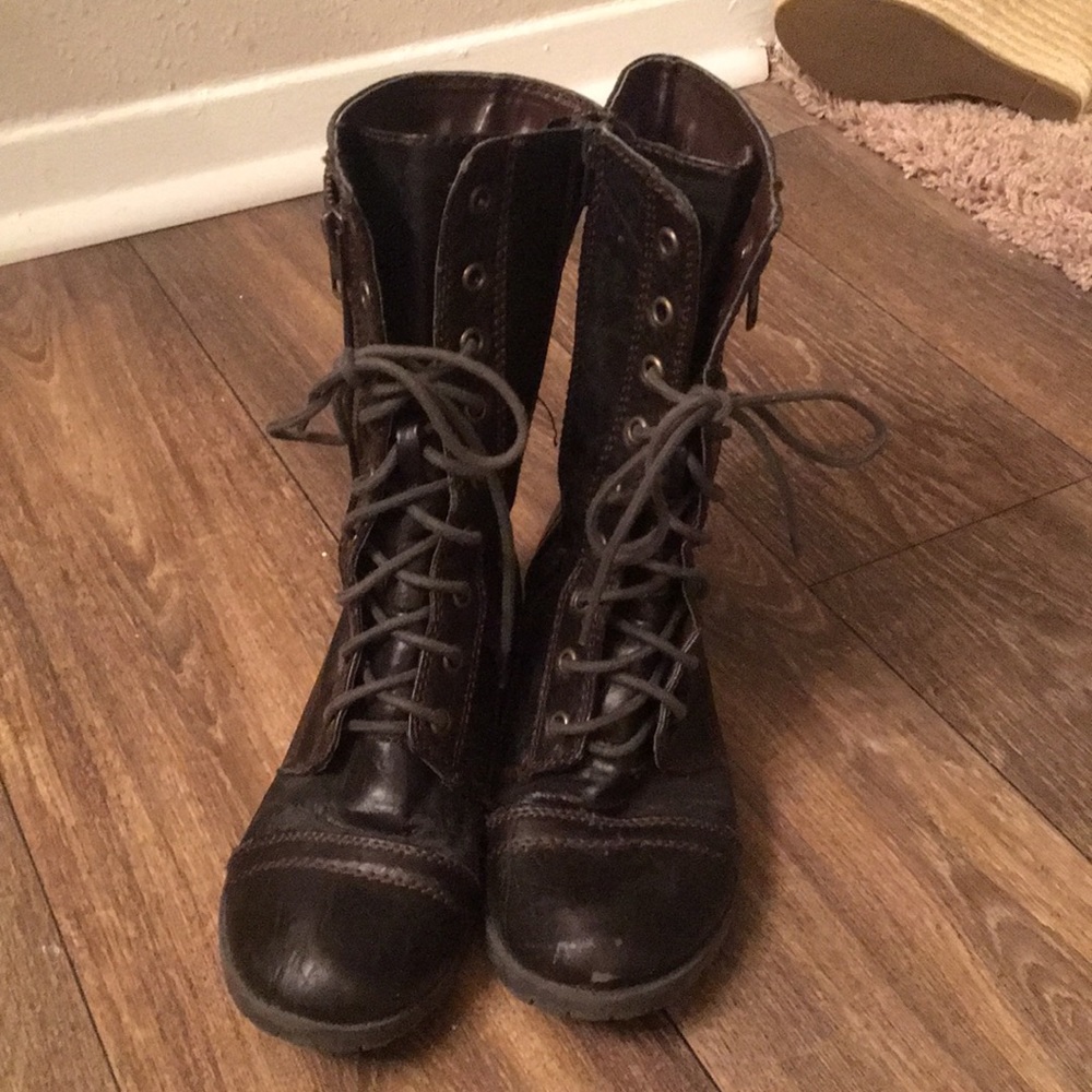 Brown combat boots